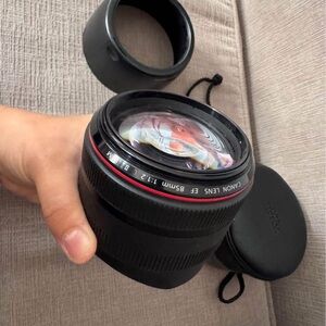 Canon 85mm Lens in Black with Red Accent